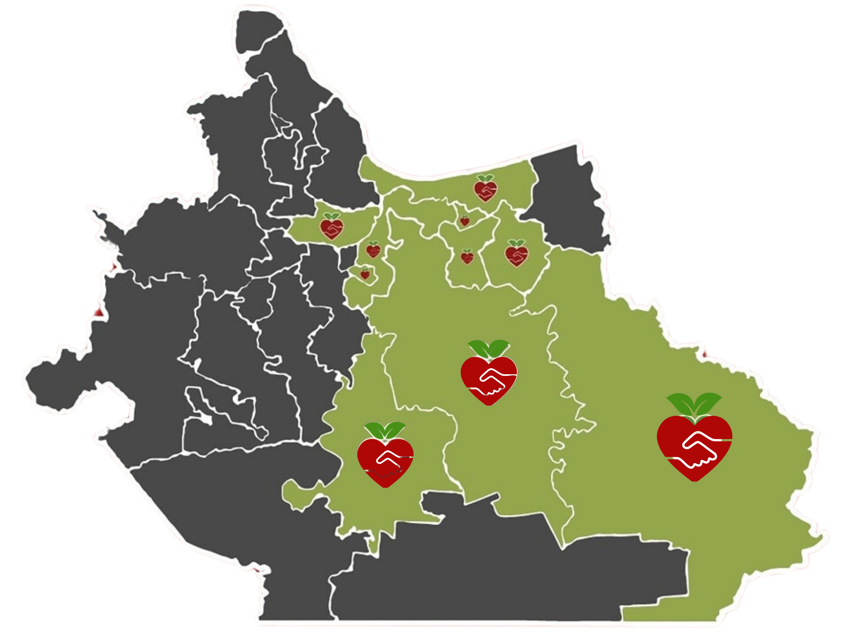 Mapa de cobertura de BAMX Región Olmeca en la Región Olmeca